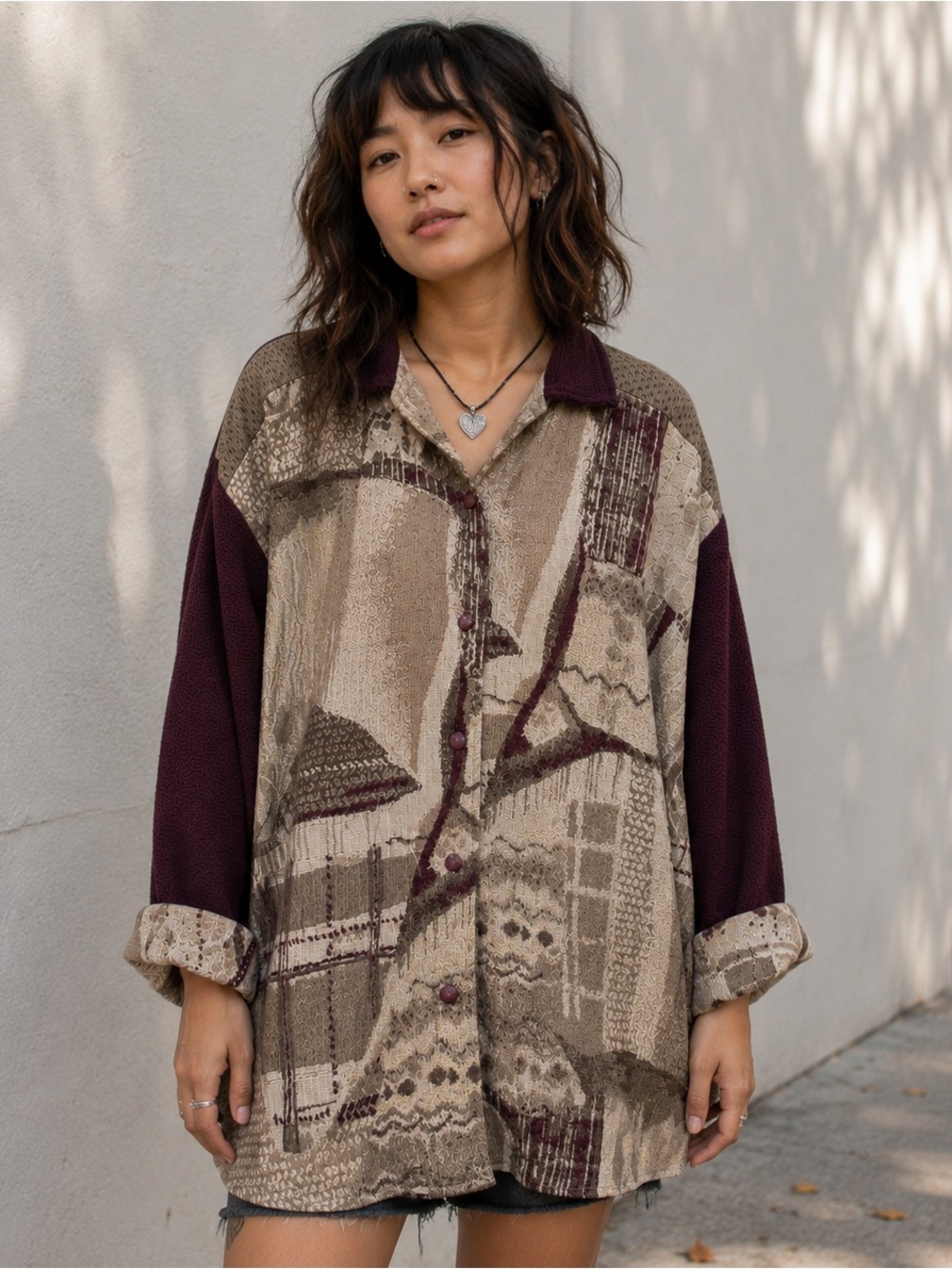 Vintage Patchwork Tapestry Jacket 90s Lagenlook Grandpacore Oversized Earthy